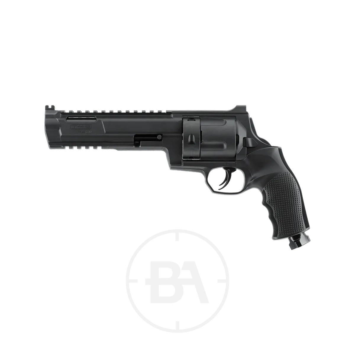 Umarex T4E TR 68 Gen 2 CO2 Paintball Pistol 1 The Umarex T4E TR 68 Gen 2 CO2 Paintball Pistol features a revolver design, long barrel, and textured grip, shown in profile against a white background.