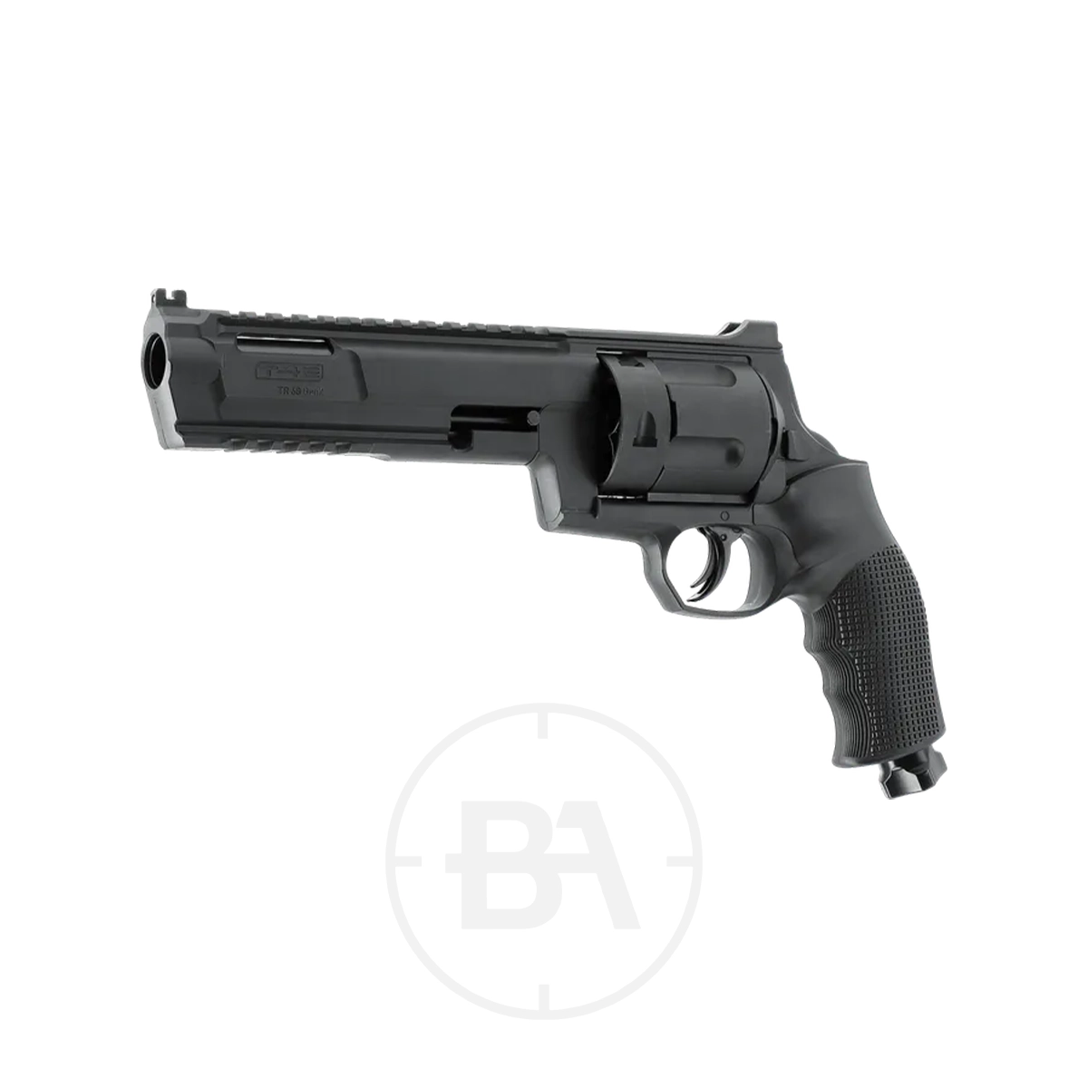 Umarex T4E TR 68 Gen 2 CO2 Paintball Pistol 3 Black Umarex T4E TR 68 Gen 2 CO2 paintball pistol with a long barrel and textured grip, shown on a white background.