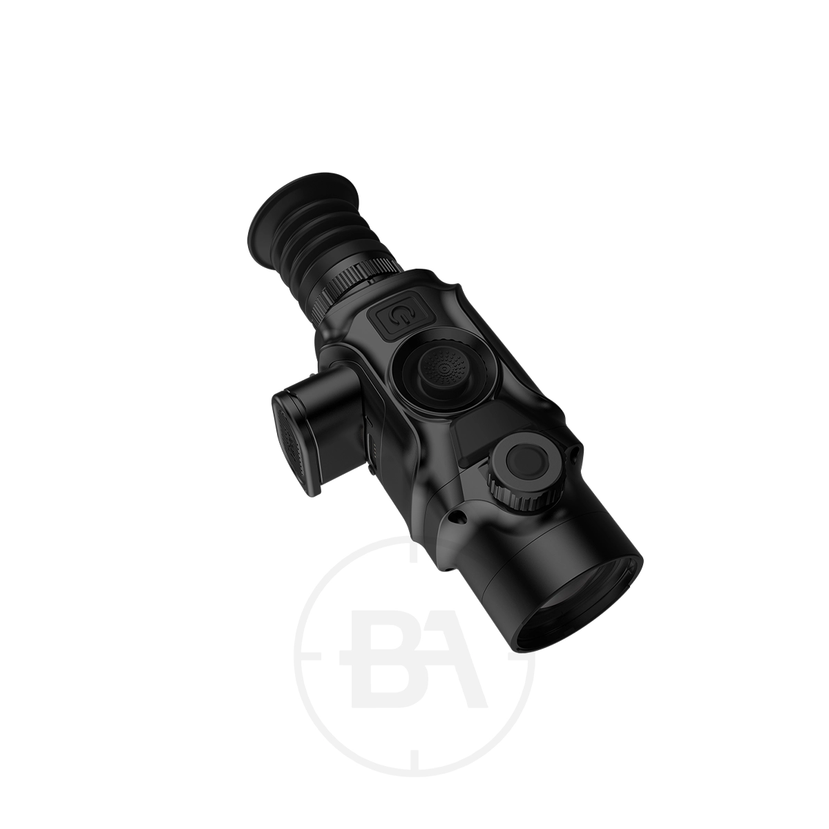 ThermTec Vidar 335 2.0 Thermal lmaging Rifle Scope 7 ThermTec Vidar 335 2.0 Thermal Imaging Rifle Scope with control buttons, lens, and eyepiece—features advanced thermal imaging—displayed on a white background.