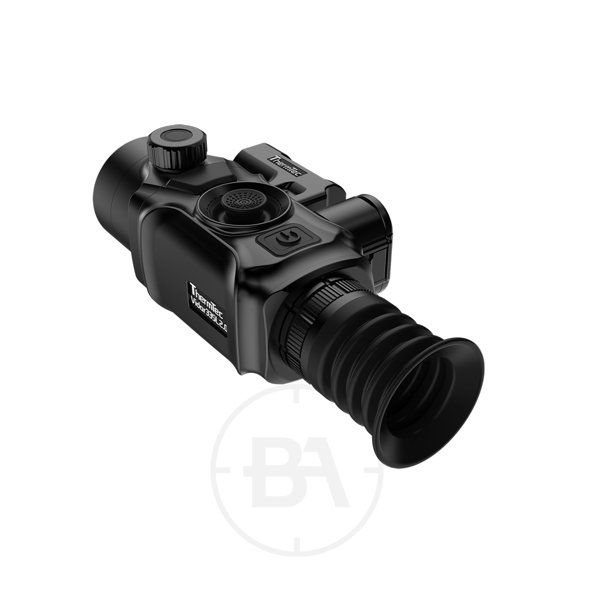 ThermTec Vidar 335L 2.0 Thermal lmaging Rifle Scope 5 The ThermTec Vidar 335L 2.0 Thermal Imaging Rifle Scope features a compact design with buttons and an eyepiece, shown on a white background—ideal for precise targeting, just like the Thermion 2 XQ50 Pro.