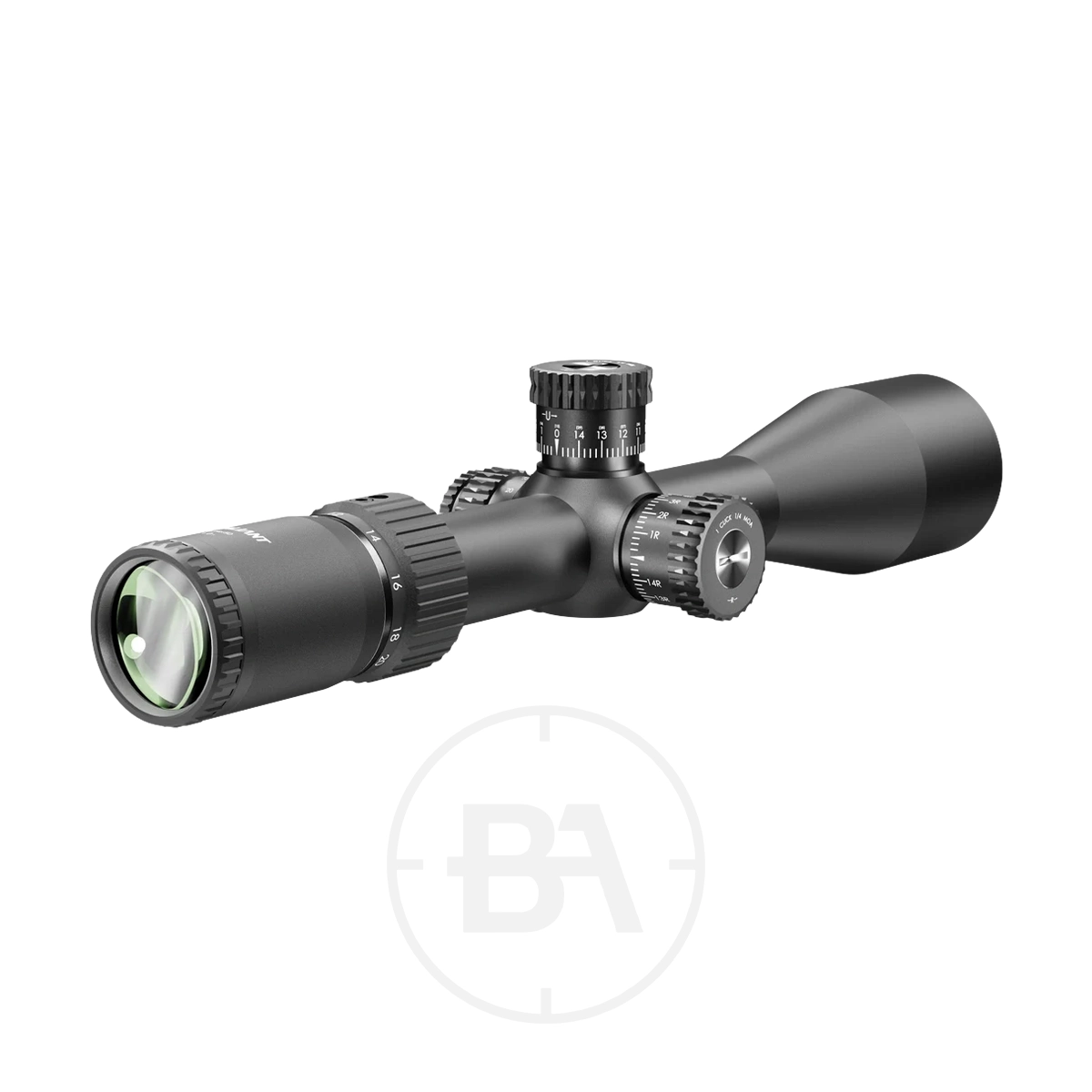 Valiant Zephyr 5-20x50 Rifle Scope 5 A Valiant Zephyr 5-20x50 Rifle Scope is displayed on a plain white background, featuring adjustment knobs and a magnifying lens.