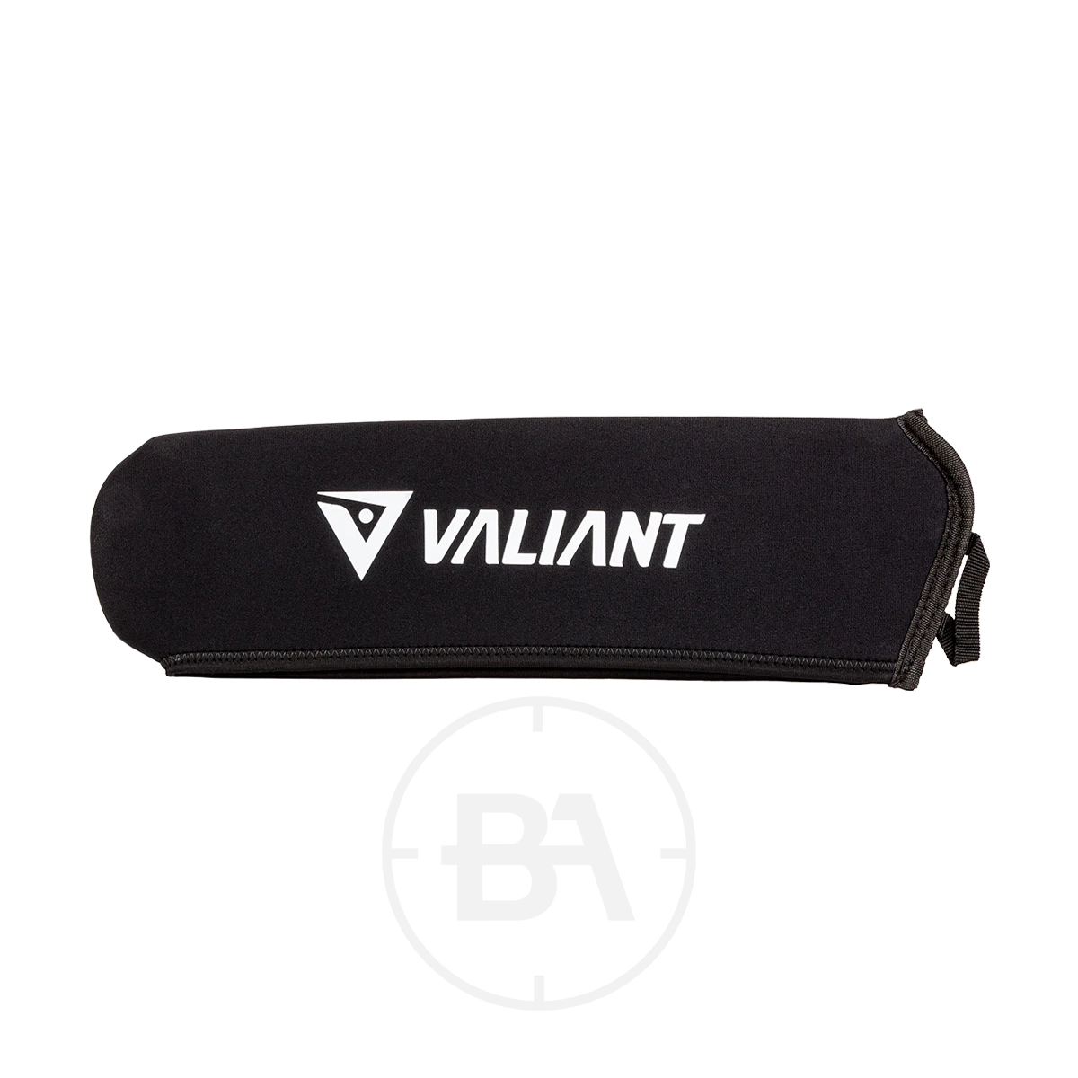 Valiant Waterproof Scope Cover 1 The Valiant Waterproof Scope Cover, shown in black with a zippered edge on a white background, protects your rifle scope from dust and moisture.