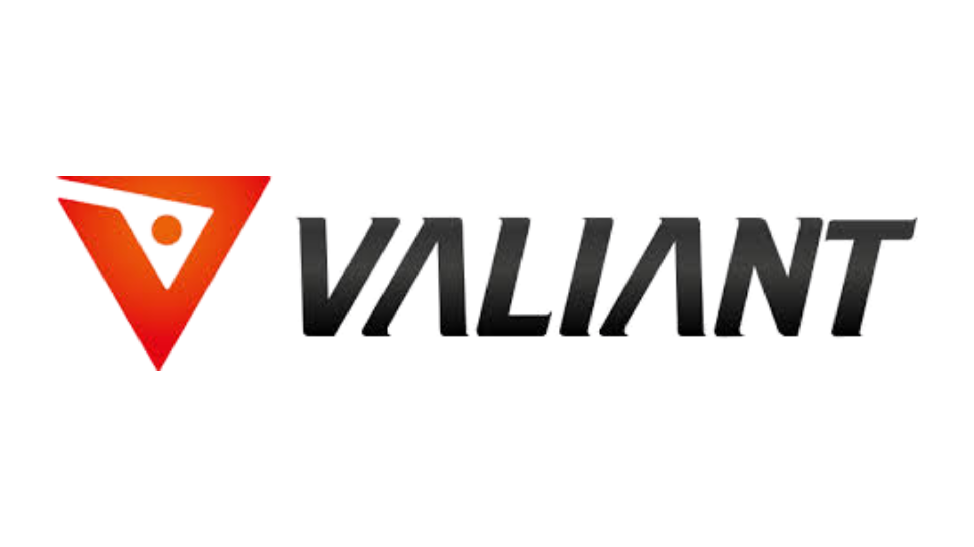The image shows the Valiant logo with an orange-red triangular emblem and the word "Valiant" in bold, stylized black letters.