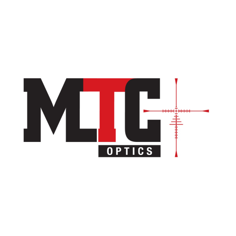 MTC Optics logo with bold black and red letters, a red crosshair graphic, and the word "Optics" in a black box beneath the main text.