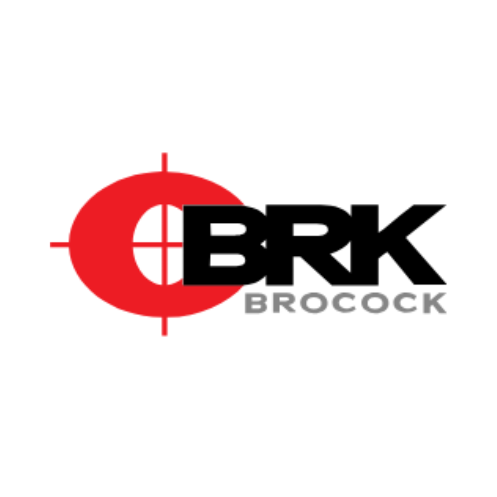 BRK Brocock logo featuring bold black &ldquo;BRK,&rdquo; gray &ldquo;Brocock,&rdquo; and a red target symbol with a white oval at the center.