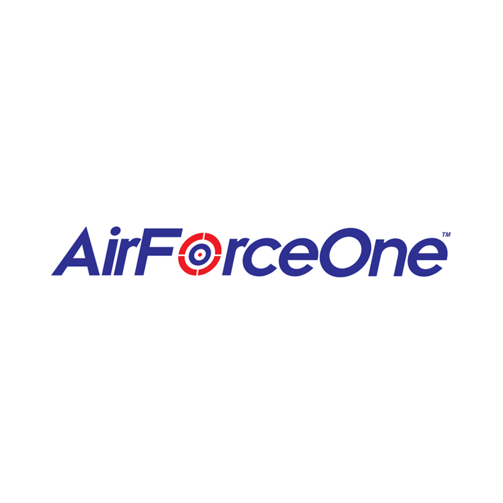 AirForceOne logo with &ldquo;Force&rdquo; in bold and a red, white, and blue target symbol replacing the letter &ldquo;o&rdquo; in &ldquo;Force.&rdquo;.
