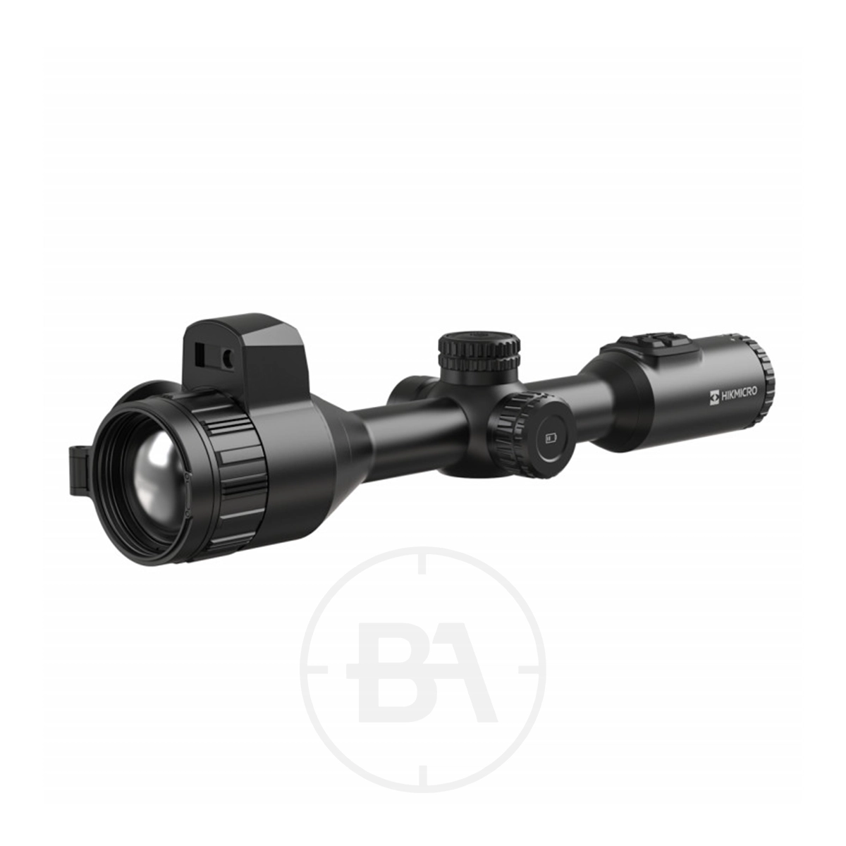 HIKMICRO Stellar 3.0 SH50L Thermal Imaging LRF Rifle Scope 3 The HIKMICRO Stellar 3.0 SH50L Thermal Imaging LRF Rifle Scope, shown in black with adjustment knobs and mounting bracket on a white background, features LRF integration for enhanced targeting accuracy.