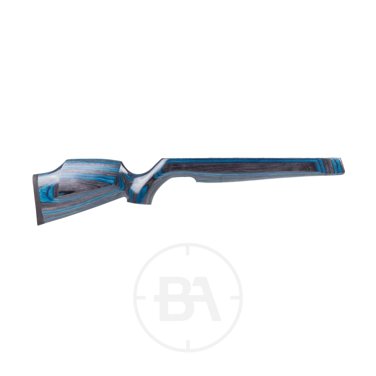 Weihrauch HW97 / HW77 Blue Laminate Carbine Sporter Stock 1 Weihrauch Carbine Sporter Blue Laminate Stock for HW97 / HW77, shown in blue and black laminated wood on a white background with a faint circular BA watermark underneath.