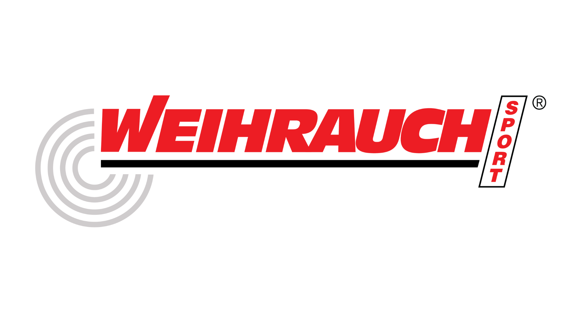 Weihrauch Sport logo with red text and stylized concentric circles on the left, and the word "SPORT" in a white box on the right.