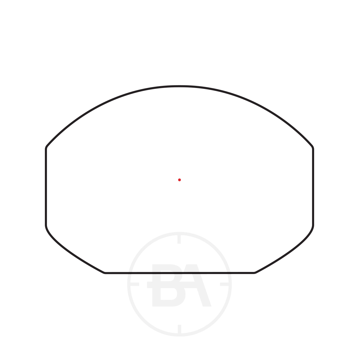Hawke 'Wide View' Reflex Sight With Picatinny / Weaver Mounts 3 Design features an ice hockey rink outline with a small red dot at centre, evoking the Hawke 'Wide View' Reflex Sight With Picatinny / Weaver Mounts. Beneath, a faint clock face with "BA" appears at the centre.