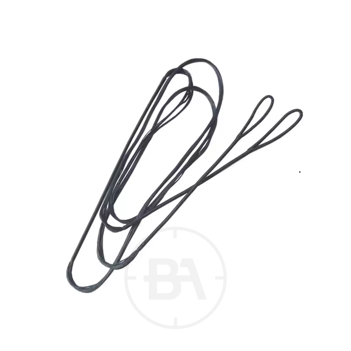 EK Archery Korrigan / Beetle Replacement Bow String 1 The EK Archery Rex Replacement Bow String, a black nylon loop sling with two looped ends, is shown laid out on a white background to highlight its full length.