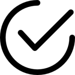 A black check mark inside an incomplete circle, with the circle open at the upper left.