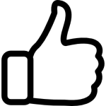 Black outline of a hand giving a thumbs up gesture on a white background.