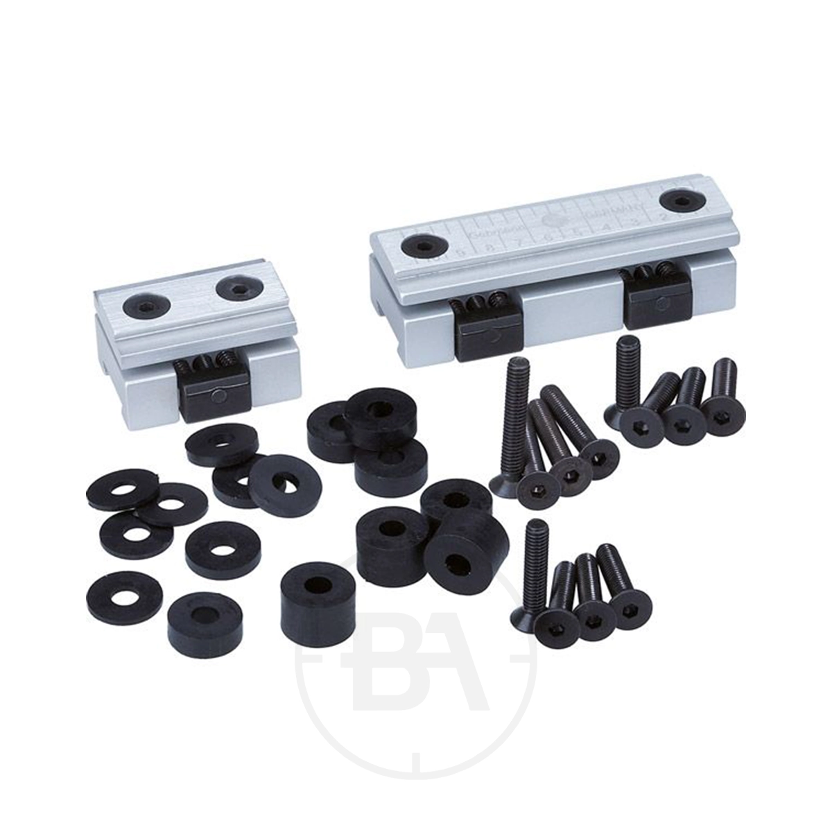 Gehmann 844 Multi Height Sight Base Set 1 The Gehmann 844 Multi Height Sight Base Set, featuring two rectangular metal mounting brackets with multiple black screws and washers, is displayed on a white background.