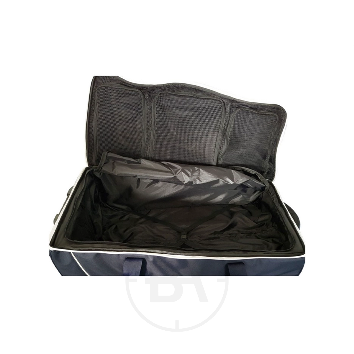 Gehmann Roller Wheel Carry Bag 5 The Gehmann Roller Wheel Carry Bag, displayed on a plain white background, features roller wheels for easy transport and multiple compartments with an open lid design to showcase its spaciousness and organization options.