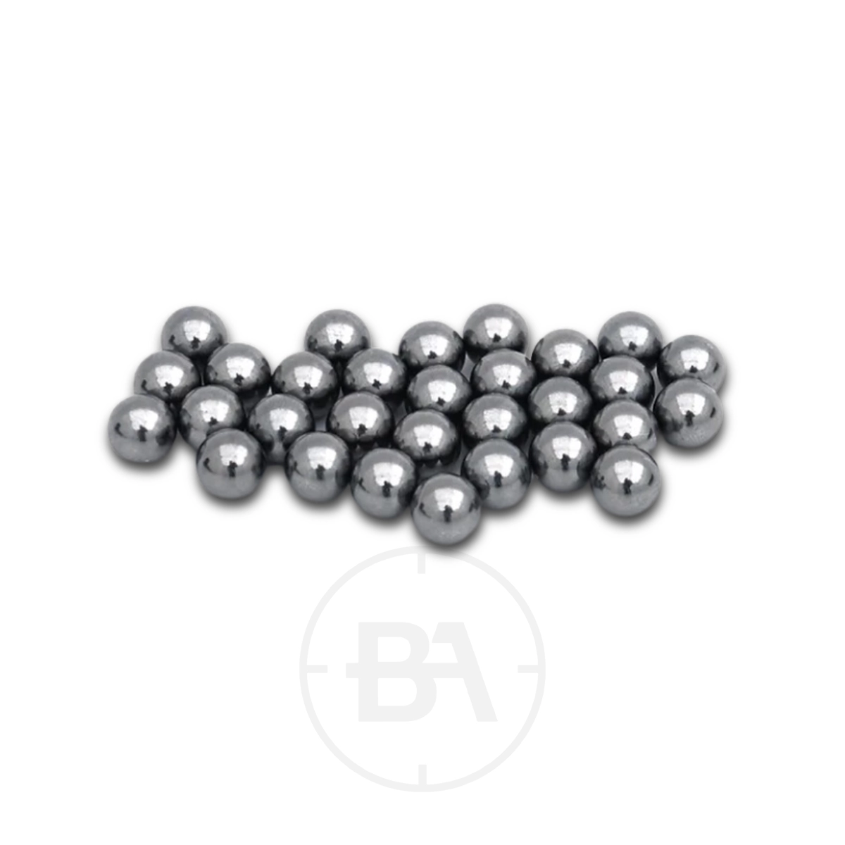 Milbro .38 Calibre Slingshot Ammo (x50) 1 Fifty small, shiny .38 calibre slingshot ammo pieces from the .38 Calibre Slingshot Ammo (50) pack are arranged in a loose group on a white background.