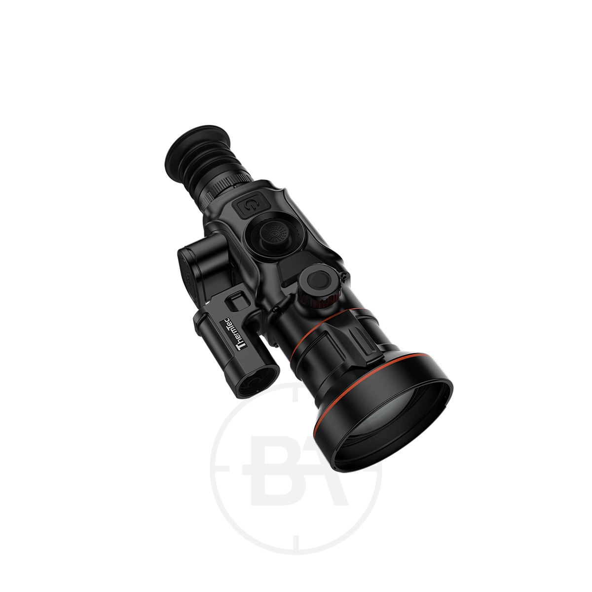 ThermTec Vidar 660L 2.0 Thermal lmaging Rifle Scope 3 The ThermTec Vidar 660L 2.0 Thermal Imaging Rifle Scope is shown at an angle on a white background, featuring control buttons, a lens, and an eyepiece.