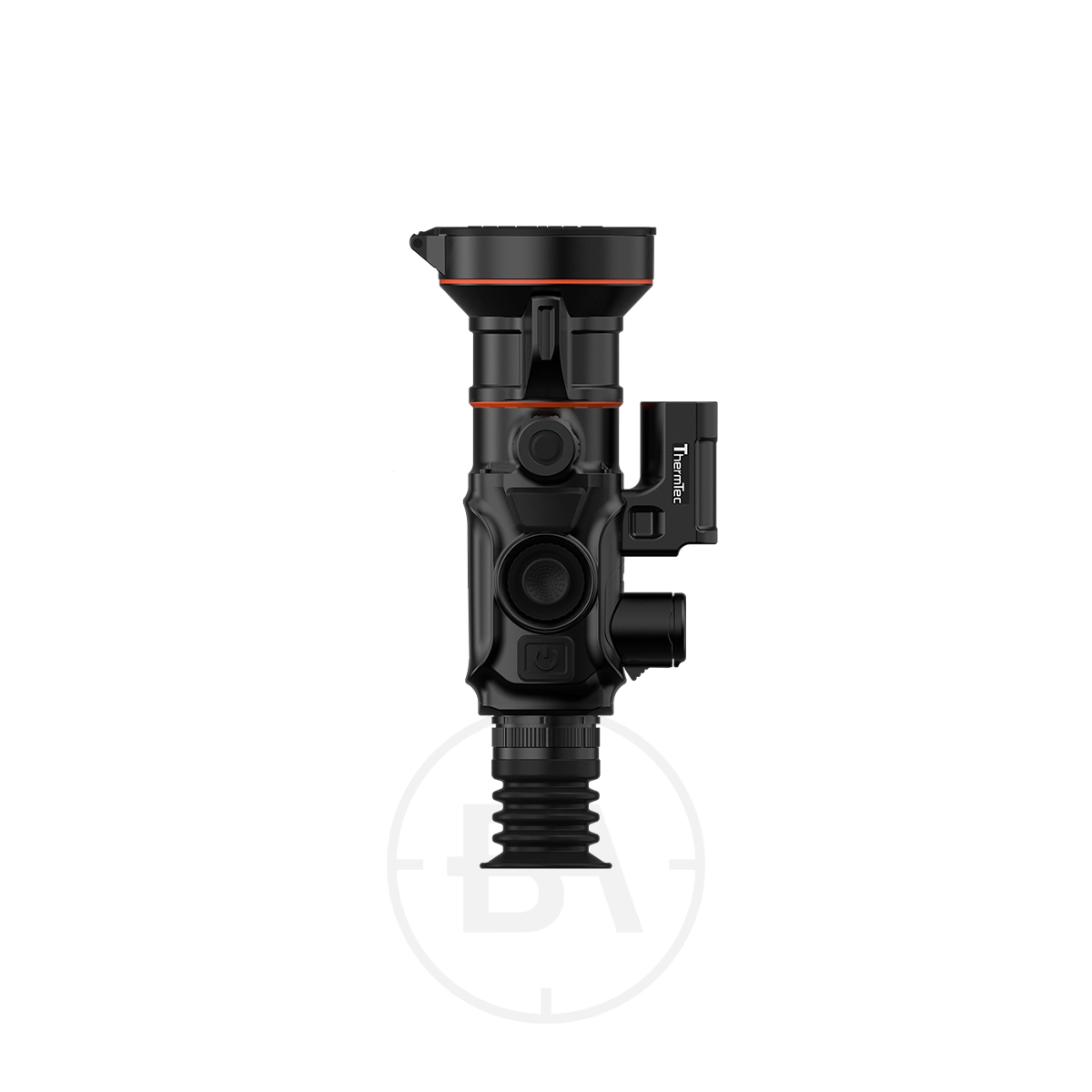 ThermTec Vidar 660L 2.0 Thermal lmaging Rifle Scope 9 The ThermTec Vidar 660L 2.0 Thermal Imaging Rifle Scope is a black, compact riflescope with multiple adjustment knobs and a lens cap, displayed against a white background.