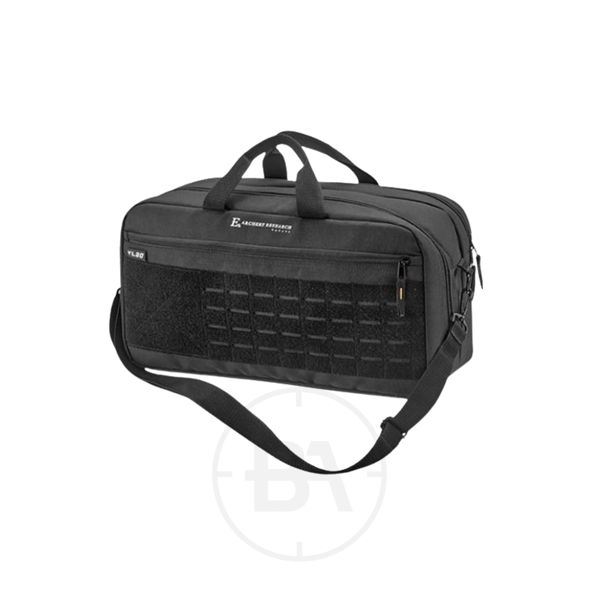 EK Archery Vlad Crossbow Case 1 The EK Archery Vlad Crossbow Case is a black rectangular duffel bag with top handles, a shoulder strap, front zip pocket, and front grid panel—ideal for carrying your crossbow securely.