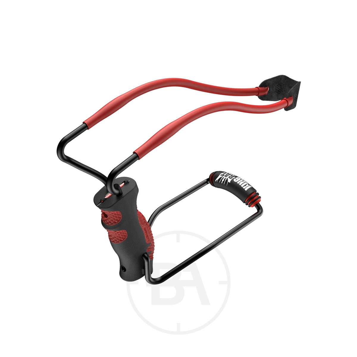 Barnett King Rat Black Widow Slingshot Catapult 1 The Barnett Black Widow Slingshot Catapult offers a padded handle, durable frame, and elastic bands in a classic black and red design, shown on a white background.